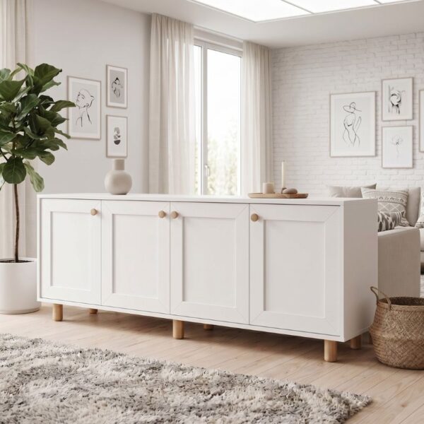 Μπουφές Bohemian Megapap χρώμα λευκό – φυσικό οξιάς 180x40x75εκ.