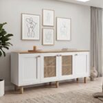 Μπουφές Bohemian Megapap χρώμα λευκό – φυσικό οξιάς 180x40x75εκ.