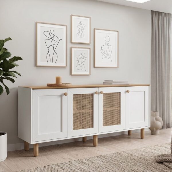 Μπουφές Bohemian Megapap χρώμα λευκό – φυσικό οξιάς 180x40x75εκ.