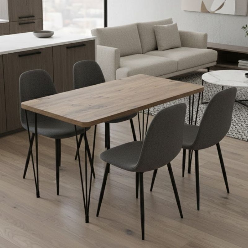 Σετ τραπεζαρία 5τμχ Roger – Iris Megapap Mdf – ύφασμα χρώμα ακακίας – γκρι 120x70x75εκ.