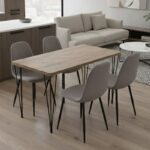 Σετ τραπεζαρία 5τμχ Roger – Iris Megapap Mdf – ύφασμα χρώμα ακακίας – ανοιχτό μπεζ 120x70x75εκ.
