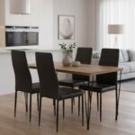 Σετ τραπεζαρία 5τμχ Roger – Rosa Megapap Mdf – PU χρώμα ακακίας – μαύρο 120x70x75εκ.