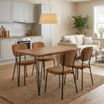 Σετ τραπεζαρία 5τμχ Roger – Kevin Megapap Mdf – ύφασμα χρώμα ακακίας – μουσταρδί 120x70x75εκ.