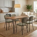 Σετ τραπεζαρία 5τμχ Roger – Kevin Megapap Mdf – ύφασμα χρώμα ακακίας – λαδί 120x70x75εκ.