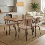 Σετ τραπεζαρία 5τμχ Roger – Kevin Megapap Mdf – ύφασμα χρώμα ακακίας – μόκα 120x70x75εκ.