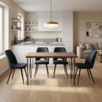 Σετ τραπεζαρία 5τμχ Roger – Christy Megapap Mdf – ύφασμα χρώμα ακακίας – ανθρακί 120x70x75εκ.
