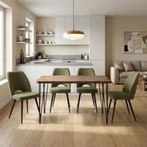 Σετ τραπεζαρία 5τμχ Roger - Christy Megapap Mdf - ύφασμα χρώμα ακακίας - λαδί 120x70x75εκ.