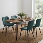 Σετ τραπεζαρία 5τμχ Roger – Chiara Megapap Mdf – ύφασμα χρώμα ακακίας – πράσινο 120x70x75εκ.