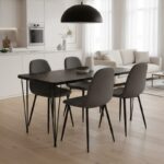 Σετ τραπεζαρία 5τμχ Roger – Iris Megapap Mdf – ύφασμα χρώμα μαύρο εφέ μαρμάρου – γκρι 120x70x75εκ.