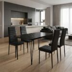 Σετ τραπεζαρία 5τμχ Roger – Rosa Megapap Mdf – PU χρώμα μαύρο εφέ μαρμάρου – μαύρο 120x70x75εκ.