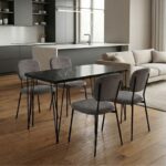Σετ τραπεζαρία 5τμχ Roger – Kevin Megapap Mdf – ύφασμα χρώμα μαύρο εφέ μαρμάρου – γκρι 120x70x75εκ.