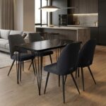 Σετ τραπεζαρία 5τμχ Roger – Christy Megapap Mdf – ύφασμα χρώμα μαύρο εφέ μαρμάρου – ανθρακί 120x70x75εκ.