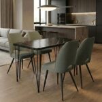 Σετ τραπεζαρία 5τμχ Roger – Christy Megapap Mdf – ύφασμα χρώμα μαύρο εφέ μαρμάρου – λαδί 120x70x75εκ.