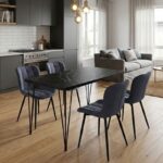 Σετ τραπεζαρία 5τμχ Roger – Chiara Megapap Mdf – ύφασμα χρώμα μαύρο εφέ μαρμάρου – ανθρακί 120x70x75εκ.