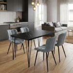 Σετ τραπεζαρία 5τμχ Roger – Chiara Megapap Mdf – ύφασμα χρώμα μαύρο εφέ μαρμάρου – γκρι 120x70x75εκ.