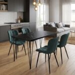 Σετ τραπεζαρία 5τμχ Roger – Chiara Megapap Mdf – ύφασμα χρώμα μαύρο εφέ μαρμάρου – πράσινο 120x70x75εκ.