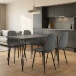 Σετ τραπεζαρία 5τμχ Roger – Iris Megapap Mdf – ύφασμα χρώμα σκούρο γκρι σκυροδέματος – γκρι 120x70x75εκ.