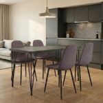 Σετ τραπεζαρία 5τμχ Roger – Iris Megapap Mdf – ύφασμα χρώμα σκούρο γκρι σκυροδέματος – ανοιχτό μπεζ 120x70x75εκ.