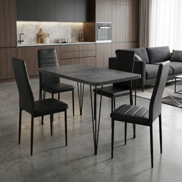 Σετ τραπεζαρία 5τμχ Roger – Rosa Megapap Mdf – PU χρώμα σκούρο γκρι σκυροδέματος – μαύρο 120x70x75εκ.