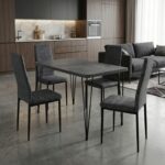 Σετ τραπεζαρία 5τμχ Roger – Rosa Megapap Mdf – ύφασμα χρώμα σκούρο γκρι σκυροδέματος – γκρι 120x70x75εκ.