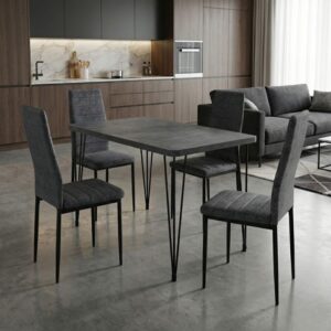 Σετ τραπεζαρία 5τμχ Roger - Rosa Megapap Mdf - ύφασμα χρώμα σκούρο γκρι σκυροδέματος - γκρι 120x70x75εκ.