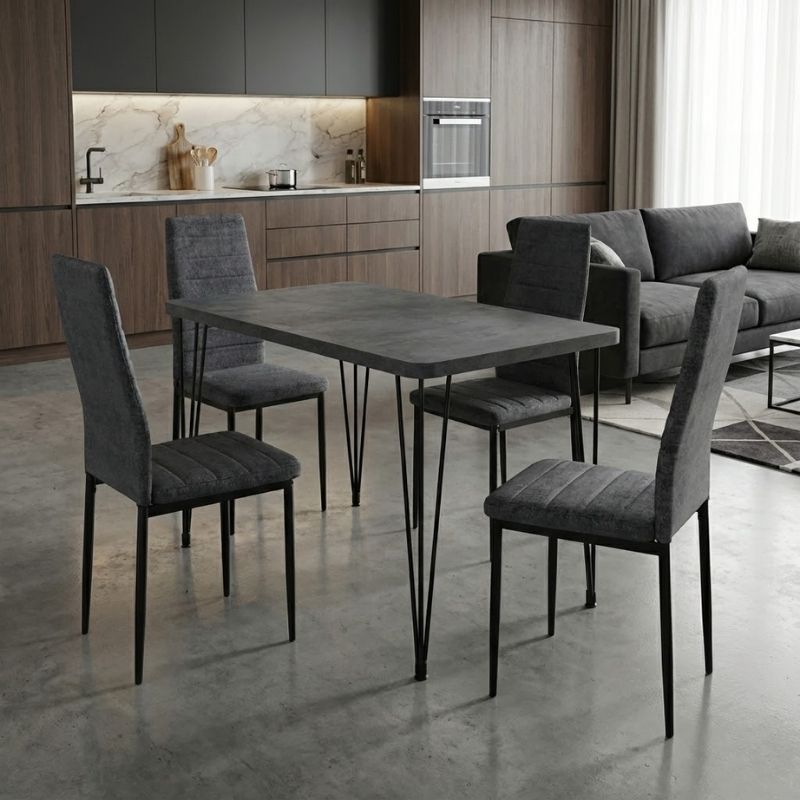 Σετ τραπεζαρία 5τμχ Roger – Rosa Megapap Mdf – ύφασμα χρώμα σκούρο γκρι σκυροδέματος – γκρι 120x70x75εκ.