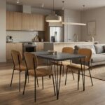 Σετ τραπεζαρία 5τμχ Roger – Kevin Megapap Mdf – ύφασμα χρώμα σκούρο γκρι σκυροδέματος – μουσταρδί 120x70x75εκ.