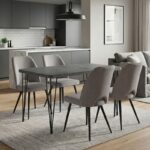 Σετ τραπεζαρία 5τμχ Roger – Christy Megapap Mdf – ύφασμα χρώμα σκούρο γκρι σκυροδέματος – ανοιχτό μπεζ 120x70x75εκ.