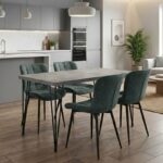 Σετ τραπεζαρία 5τμχ Roger – Chiara Megapap Mdf – ύφασμα χρώμα σκούρο γκρι σκυροδέματος – πράσινο 120x70x75εκ.