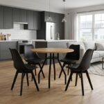 Σετ τραπεζαρία 5τμχ Roma – Viva Megapap χρώμα pine oak – μαύρο Ø80×75εκ.
