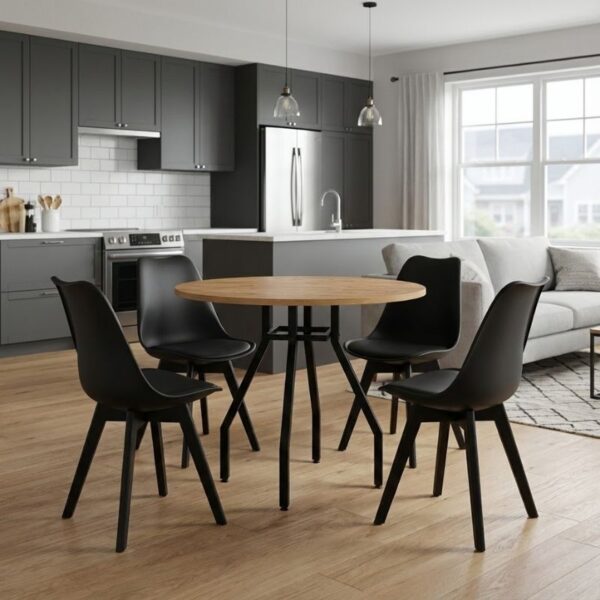 Σετ τραπεζαρία 5τμχ Roma – Viva Megapap χρώμα pine oak – μαύρο Ø80×75εκ.