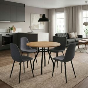 Σετ τραπεζαρία 5τμχ Roma - Iris Megapap χρώμα pine oak - γκρι Ø80x75εκ.