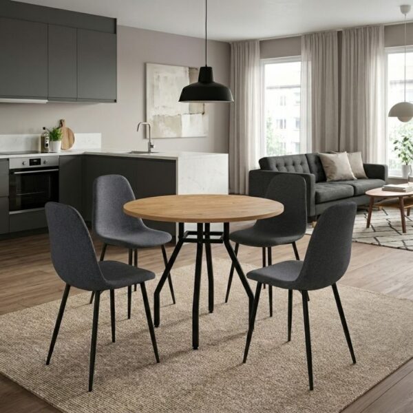 Σετ τραπεζαρία 5τμχ Roma – Iris Megapap χρώμα pine oak – γκρι Ø80×75εκ.