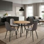 Σετ τραπεζαρία 5τμχ Roma – Iris Megapap χρώμα pine oak – ανοιχτό μπεζ Ø80×75εκ.