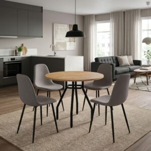 Σετ τραπεζαρία 5τμχ Roma - Iris Megapap χρώμα pine oak - ανοιχτό μπεζ Ø80x75εκ.