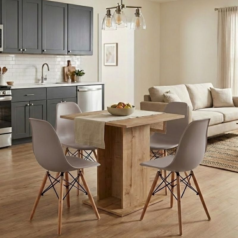 Σετ τραπεζαρία 5τμχ Allos – Nova Megapap χρώμα sapphire oak – cappuccino 75x75x77εκ.