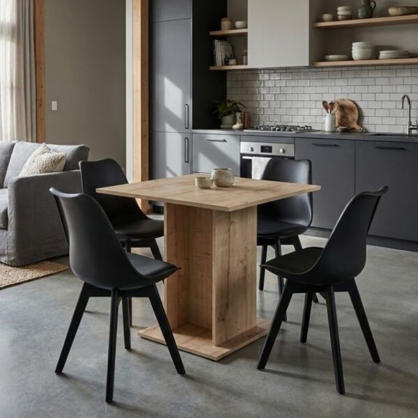 Σετ τραπεζαρία 5τμχ Allos – Viva Megapap χρώμα sapphire oak – μαύρο 75x75x77εκ.
