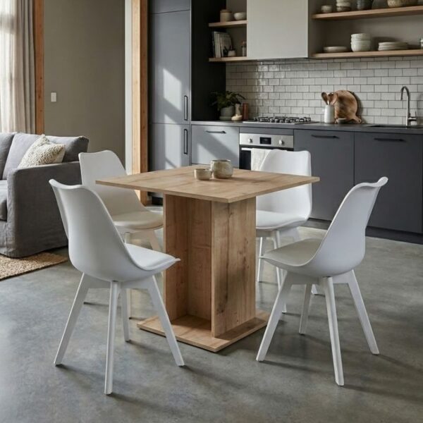 Σετ τραπεζαρία 5τμχ Allos – Viva Megapap χρώμα sapphire oak – λευκό 75x75x77εκ.