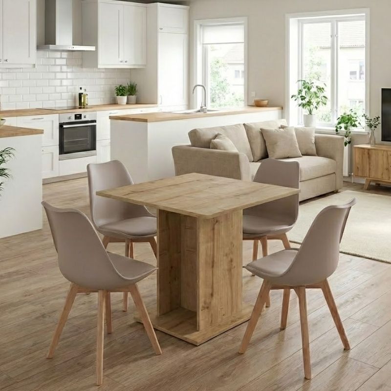 Σετ τραπεζαρία 5τμχ Allos – Viva Megapap χρώμα sapphire oak – cappuccino 75x75x77εκ.