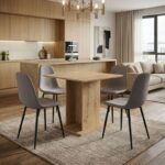 Σετ τραπεζαρία 5τμχ Allos – Iris Megapap χρώμα sapphire oak – ανοιχτό μπεζ 75x75x77εκ.