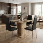 Σετ τραπεζαρία 5τμχ Allos – Rosa Megapap χρώμα sapphire oak – μαύρο/χρωμίου πόδι 75x75x77εκ.
