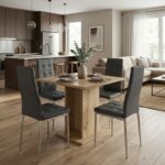 Σετ τραπεζαρία 5τμχ Allos – Rosa Megapap χρώμα sapphire oak – γκρι/χρωμίου πόδι 75x75x77εκ.