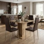 Σετ τραπεζαρία 5τμχ Allos – Rosa Megapap χρώμα sapphire oak – καφέ/χρωμίου πόδι 75x75x77εκ.