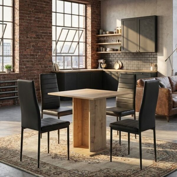 Σετ τραπεζαρία 5τμχ Allos – Rosa Megapap χρώμα sapphire oak – μαύρο 75x75x77εκ.