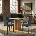 Σετ τραπεζαρία 5τμχ Allos – Rosa Megapap χρώμα sapphire oak – γκρι 75x75x77εκ.