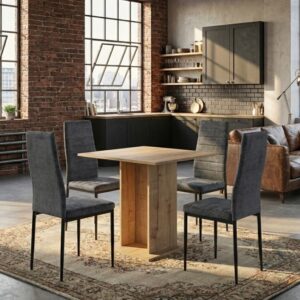 Σετ τραπεζαρία 5τμχ Allos - Rosa Megapap χρώμα sapphire oak - γκρι 75x75x77εκ.