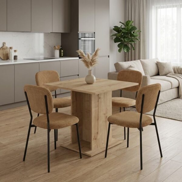 Σετ τραπεζαρία 5τμχ Allos – Kevin Megapap χρώμα sapphire oak – μουσταρδί 75x75x77εκ.