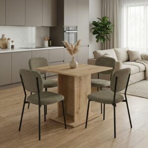 Σετ τραπεζαρία 5τμχ Allos - Kevin Megapap χρώμα sapphire oak - λαδί 75x75x77εκ.