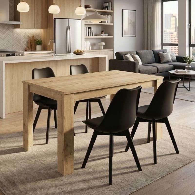 Σετ τραπεζαρία 5τμχ Darlen – Viva Megapap χρώμα sapphire oak – μαύρο 125x72x74εκ.