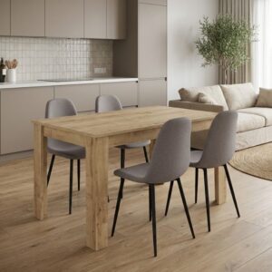 Σετ τραπεζαρία 5τμχ Darlen - Iris Megapap χρώμα sapphire oak - ανοιχτό μπεζ 125x72x74εκ.